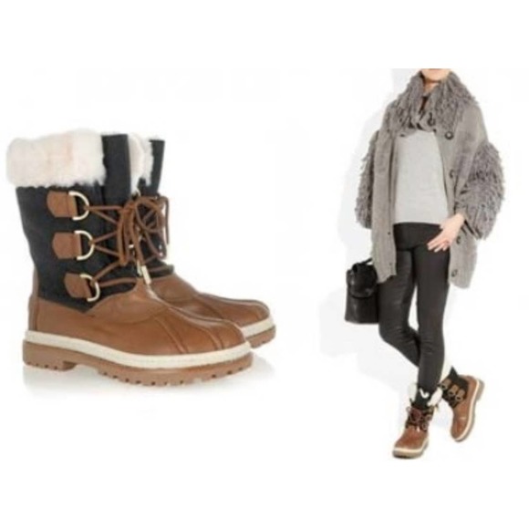 Tory Burch Shoes - Tory Burch Brown Leather Shearling Duck Boot SZ 7.5